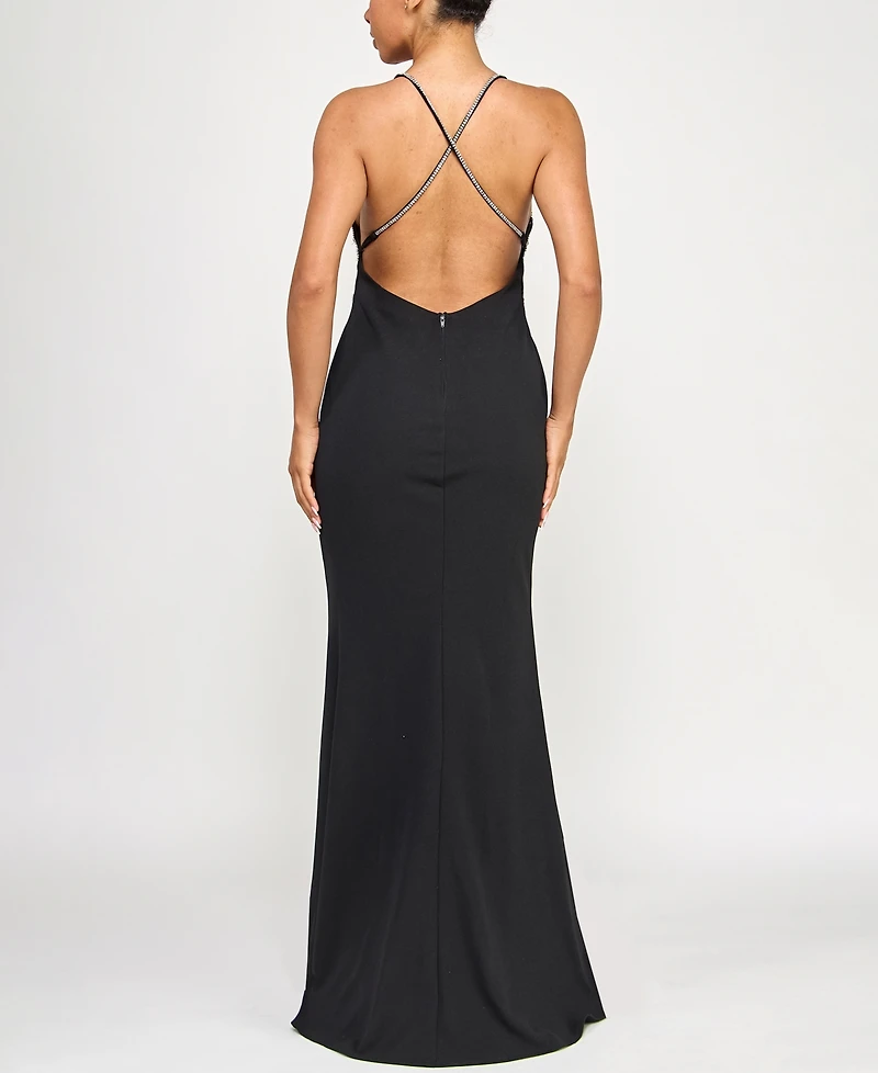 Seni & Cade Juniors' Scuba Rhinestone Cut Out Gown