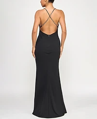 Seni & Cade Juniors' Scuba Rhinestone Cut Out Gown