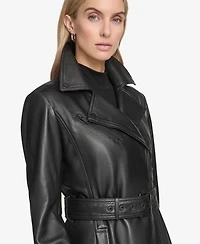 Andrew Marc Women's Jacqui Moto Style Leather Trench Coat