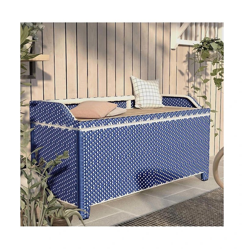 Enitial Star Azur Poolside Outdoor Wicker Metal Storage Bench