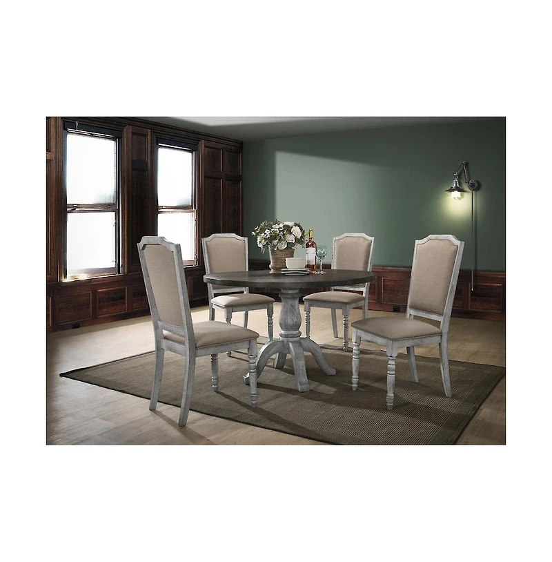 Roundhill Furniture Iris Weathered White Wood 5-Pc Dining Set