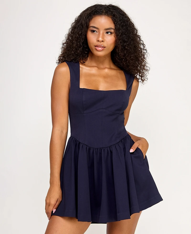 Seni & Cade Juniors' Sleeveless Drop Waist Short Dress