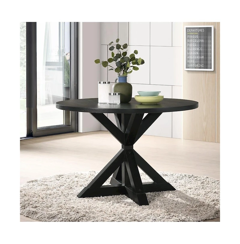 Roundhill Furniture Walton 5-Piece Round Cross-Buck Table with 4 Side Chairs