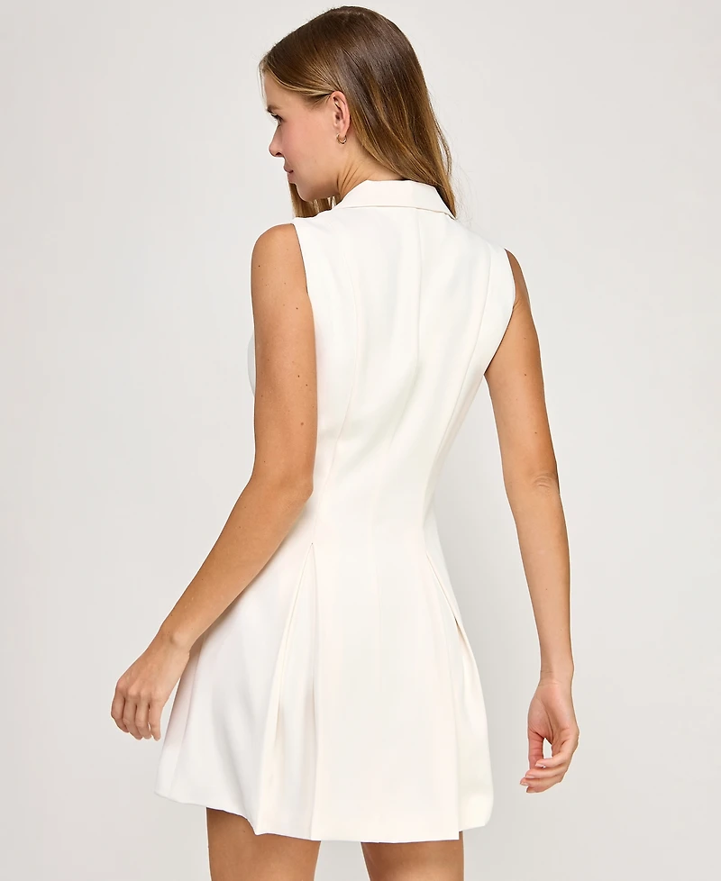 Seni & Cade Juniors' Sleeveless Collared Blazer Mini Dress