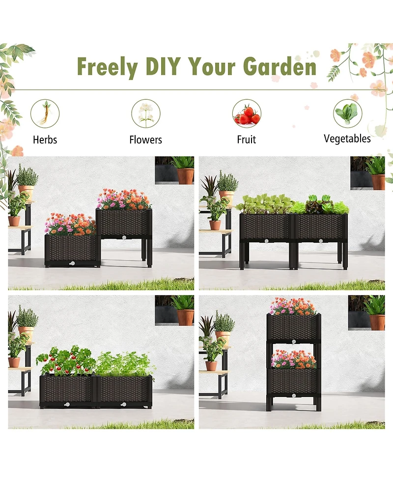 Gymax Elevated Plastic Raised Garden Bed Planter Kit for Flower Vegetable Grow 2 Set