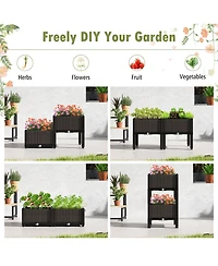 Gymax Elevated Plastic Raised Garden Bed Planter Kit for Flower Vegetable Grow 2 Set