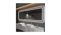 Amorho Led Bathroom Mirror, 36" x 24" with Front Light and Backlit, Stepless Dimmable Wall Mount Mirrors, Anti-Fog, Shatter-Proof, Memory, 3 Colors Li