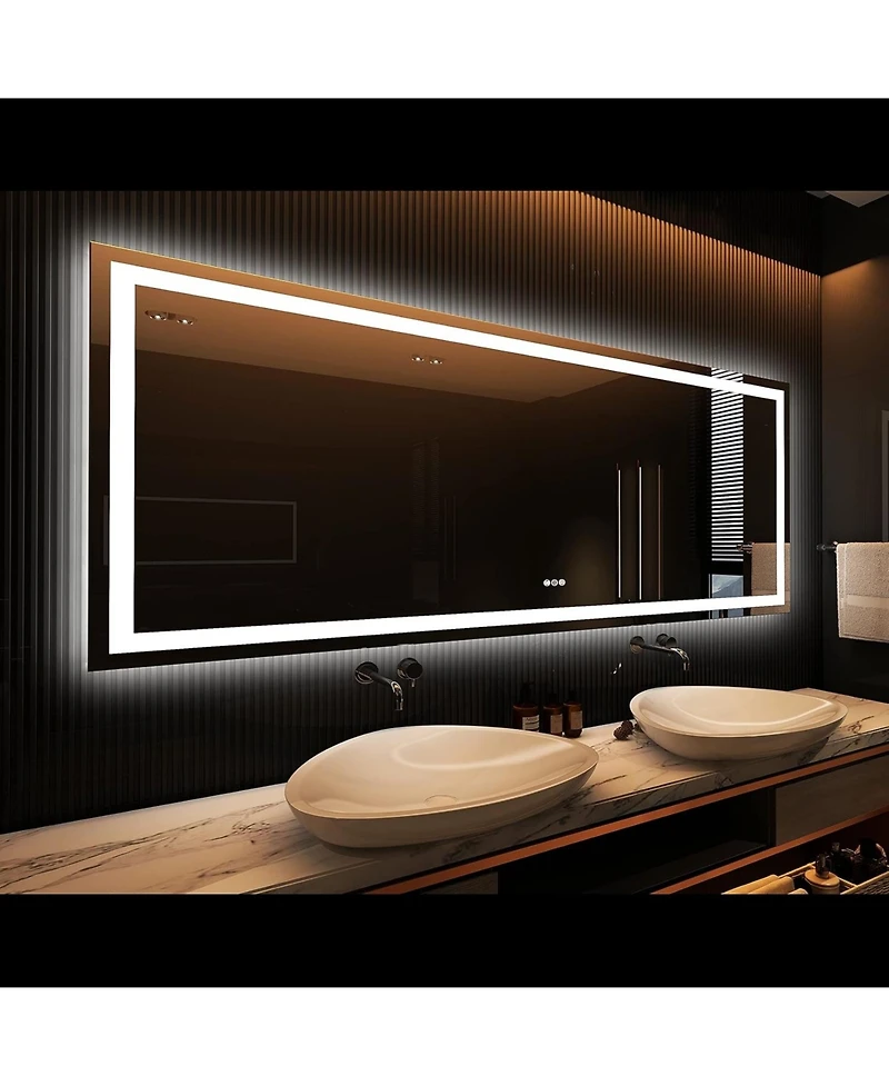 Amorho Led Bathroom Mirror, 84" x 32" with Front Light and Backlit, Stepless Dimmable Wall Mount Mirrors, Anti-Fog, Shatter-Proof, Memory, 3 Colors Li
