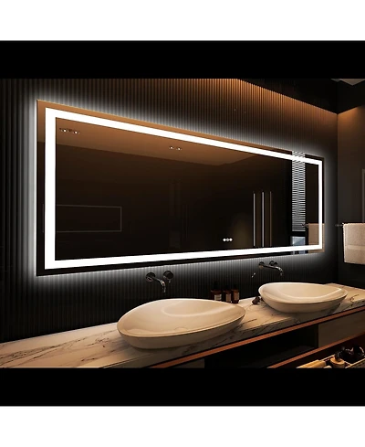Amorho Led Bathroom Mirror, 84" x 32" with Front Light and Backlit, Stepless Dimmable Wall Mount Mirrors, Anti-Fog, Shatter-Proof, Memory, 3 Colors Li