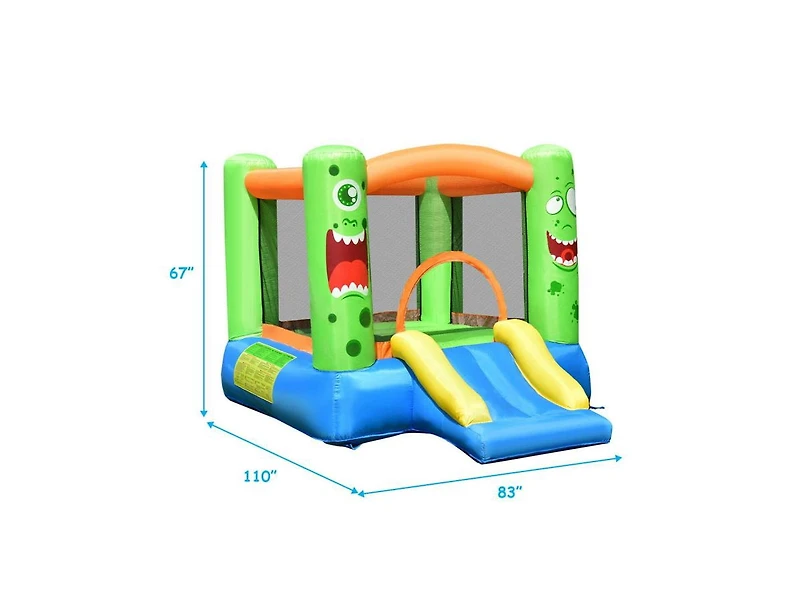 Akiudex Inflatable Bounce House with Slide Basketball Rim and Carrying Bag