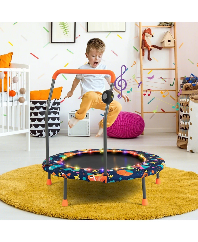 Akiudex Kids Mini Trampoline with Music Lights Handle and Bluetooth Speaker