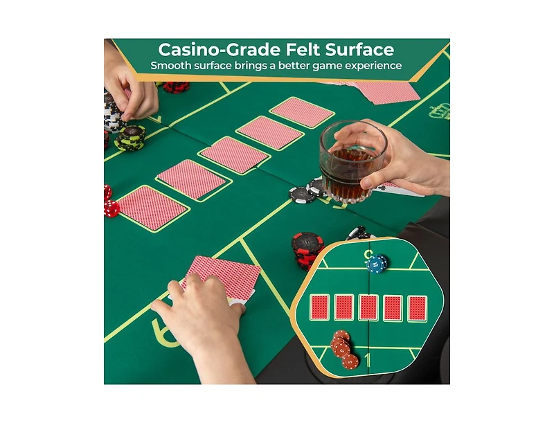Akiudex 72 Inch Foldable Poker Table with Cup Holders and Padded Armrests for 8 Players