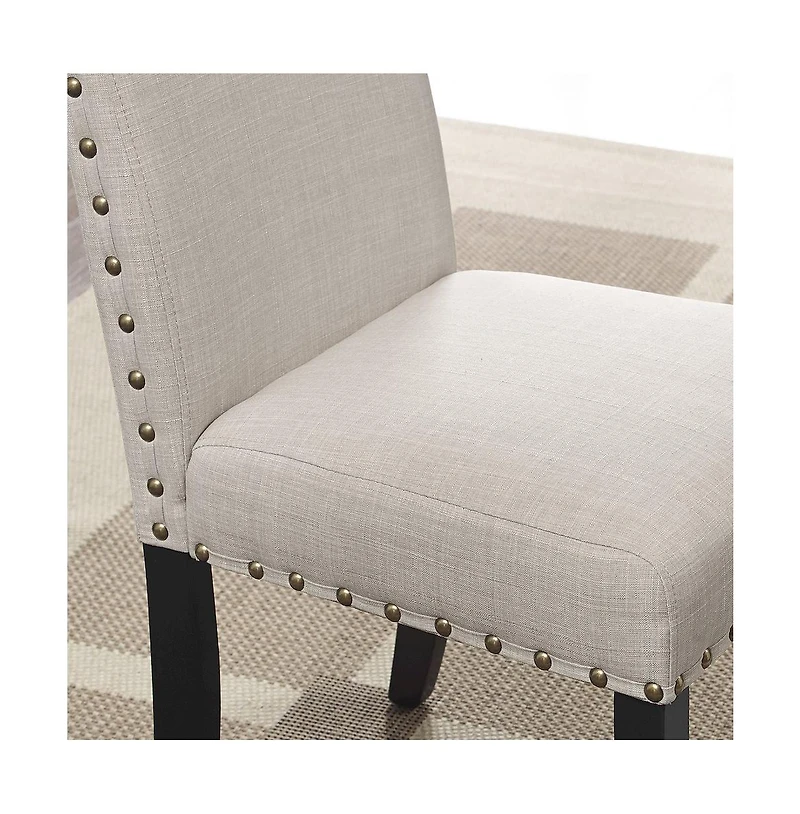 Roundhill Furniture Biony Espresso Wood Dining Set with Tan Fabric Nailhead Chairs, 5-Pc
