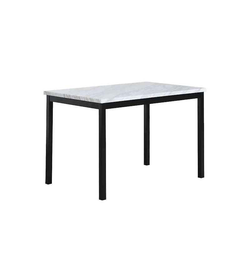 Roundhill Furniture Citico 5-Pc Dinette Set with Faux Marble Top, White Table with White Chairs