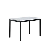 Roundhill Furniture Citico 5-Pc Dinette Set with Faux Marble Top, White Table with White Chairs