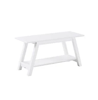 Roundhill Furniture Elyz Solid Wood Bench with Shelf, 36 Inch Long, White
