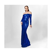 Bariano Women's Zoya Long Sleeve Sequin Gown