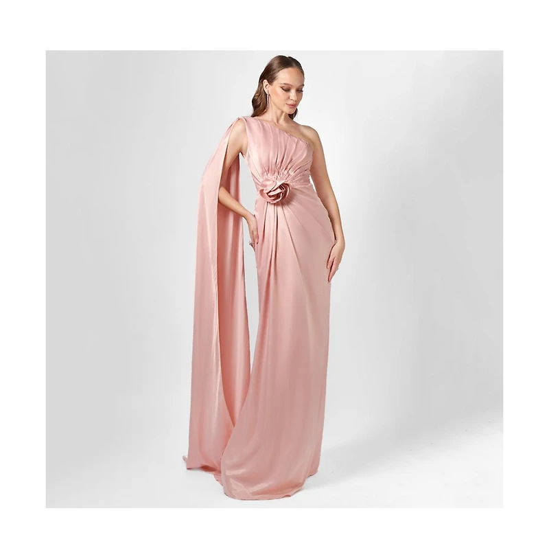 Bariano Justine One Shoulder Cape Gown