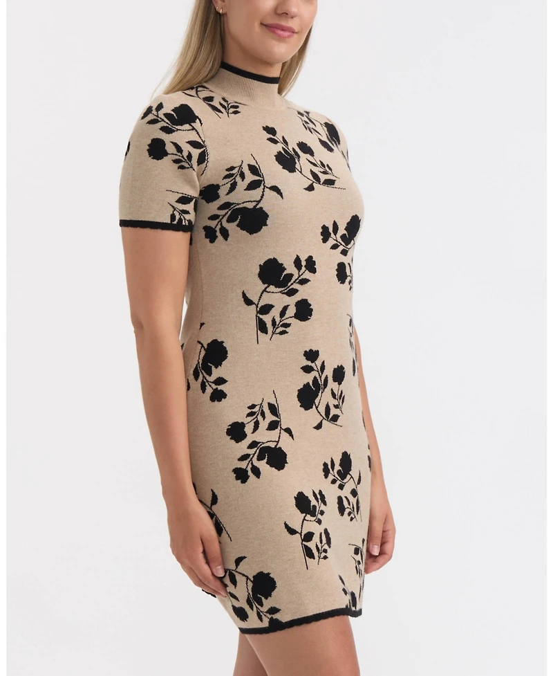 Ellen Tracy Women's Floral Short Sleeve Sweater Dress