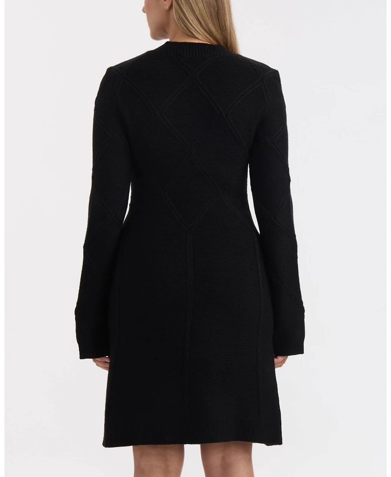 Ellen Tracy Women's Mock Neck Long Sleeve Flared Dress