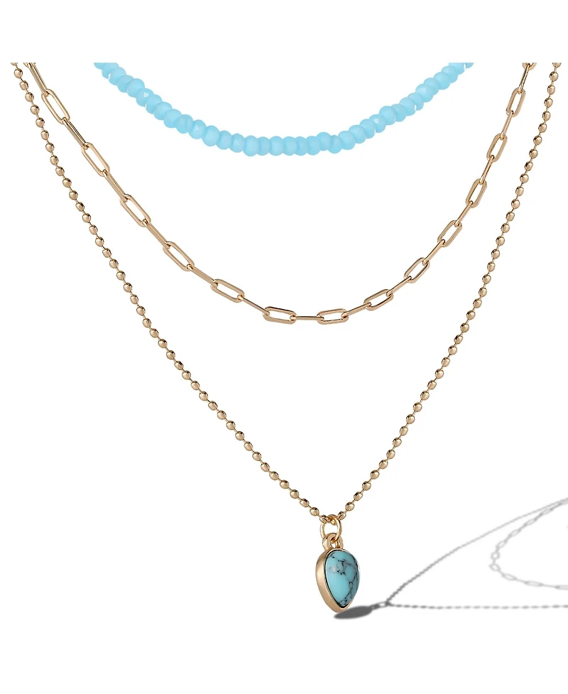 Jessica Simpson Layered Turquoise Bead & Heart Pendant Necklace