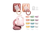 Sperric Toddler Feeding Set, Silicone Fruit Feeders Bibs & 12-Piece Glass Food Storage Containers w/ Lids. Must-Have, Bpa-Free Easy to Clean