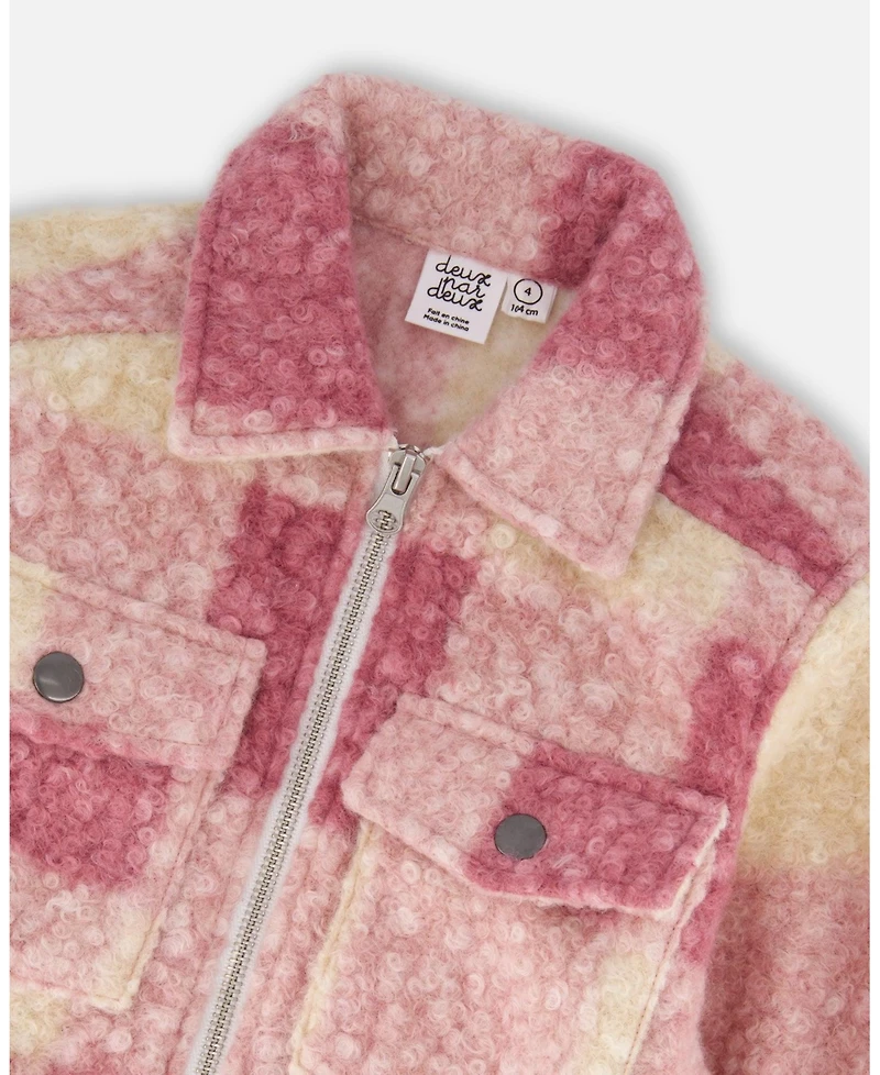 Deux par Girl Zipped Plaid Overshirt Off-White and Pink