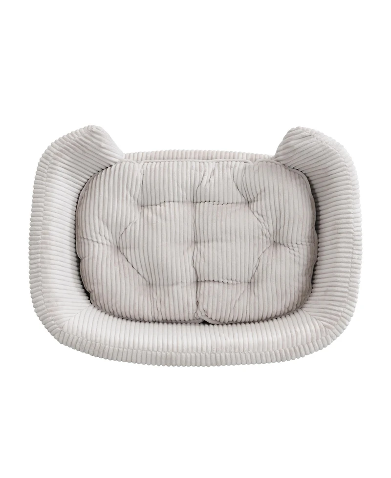 Beige Luxury Elevated Dog Bed Corduroy Pet Couch with Rubber Wood Legs for Small Dogs Easy Assembly