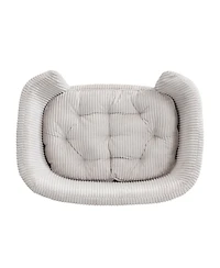 Beige Luxury Elevated Dog Bed Corduroy Pet Couch with Rubber Wood Legs for Small Dogs Easy Assembly