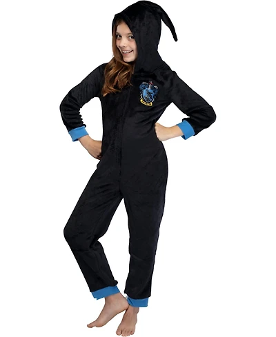 Harry Potter Hogwarts Houses Crest Girls' Hooded Pajama Kids Union Suit Loungewear