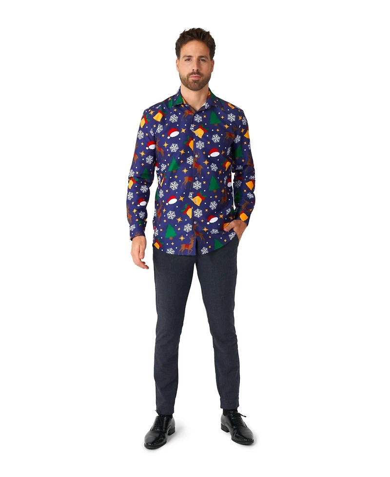 Suitmeister Men's Tree Shirt - Christmas Party Stylish Button- Up Green Long sleeve
