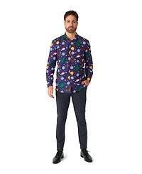 Suitmeister Men's Tree Shirt - Christmas Party Stylish Button- Up Green Long sleeve