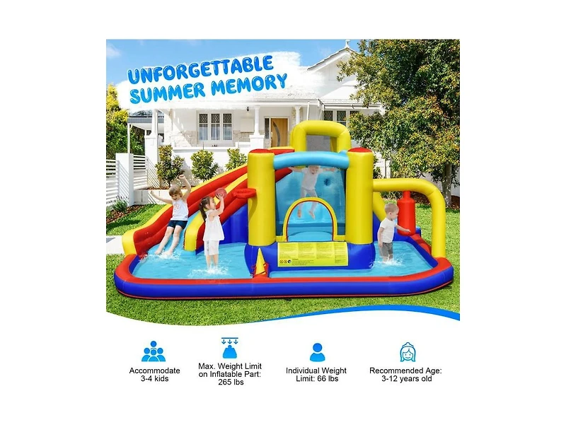 Akiudex Inflatable Water Slide Park with Bounce Area Climbing Wall and Pool