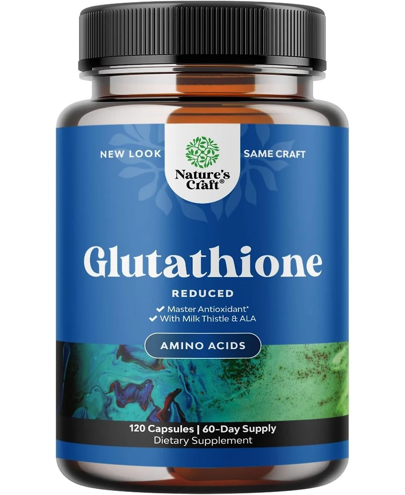 Glutathione Capsules, Natural Skin Whitening Anti-Aging Benefits Reduced L-Glutathione Pills for Men & Women, Pure Antioxidant, Nature's Craft, 120ct