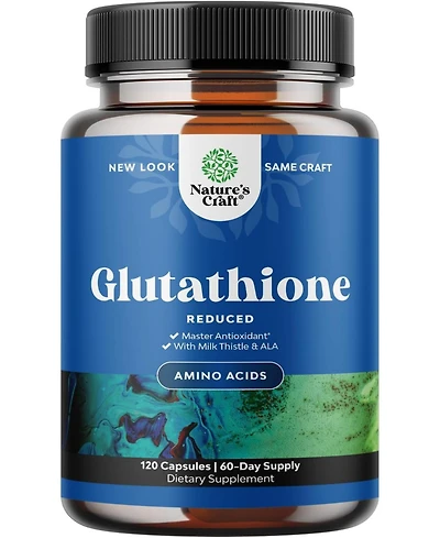 Glutathione Capsules, Natural Skin Whitening Anti-Aging Benefits Reduced L-Glutathione Pills for Men & Women, Pure Antioxidant, Nature's Craft, 120ct