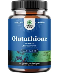 Glutathione Capsules, Natural Skin Whitening Anti-Aging Benefits Reduced L-Glutathione Pills for Men & Women, Pure Antioxidant, Nature's Craft, 120ct