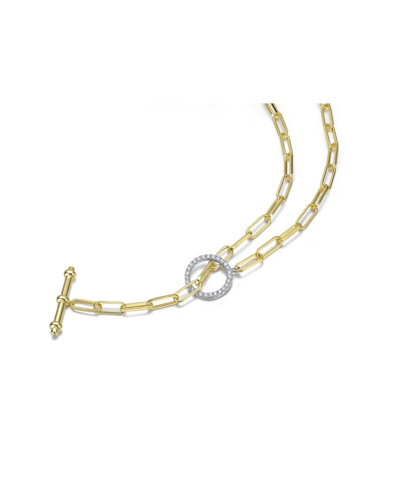 Rachel Glauber Two-Tone with Clear Cubic Zirconia Toggle Clasp Chain Necklace
