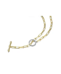 Rachel Glauber Two-Tone with Clear Cubic Zirconia Toggle Clasp Chain Necklace