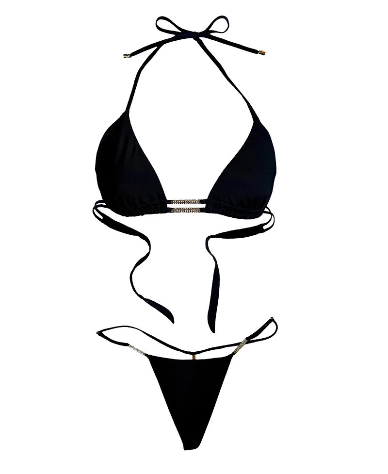 Beach Bunny Swimwear Women's Gold Hardware Rhinestone Thong Bikini Bottom