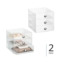 iDesign Stackable 3-Drawer Vanity Makeup Organizer - Set of 2 Clear