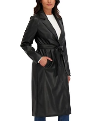 Sebby Collection Women's Belted Snap Front Faux Leather Long Trench Coat