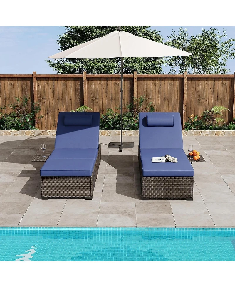 Gaomon 2 Pcs All-Weather Outdoor Rattan Patio Chaise Lounge Recliner Chairs with Adjustable Backrest & Cushions for Poolside & Garden
