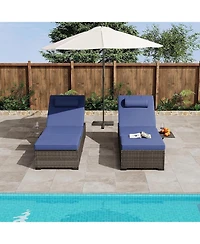 Gaomon 2 Pcs All-Weather Outdoor Rattan Patio Chaise Lounge Recliner Chairs with Adjustable Backrest & Cushions for Poolside & Garden