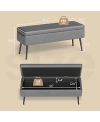 gaomon Storage Ottoman Bench, Mid-Century Modern Synthetic Leather, Grey, Safety Hinges, Loads 680 lbs, Entryway & Bedroom