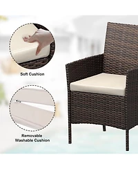 gaomon 3 Pieces Brown/Beige Rattan Patio Furniture Set with Upholstered Chairs & Coffee Table for Garden, Backyard & Porch