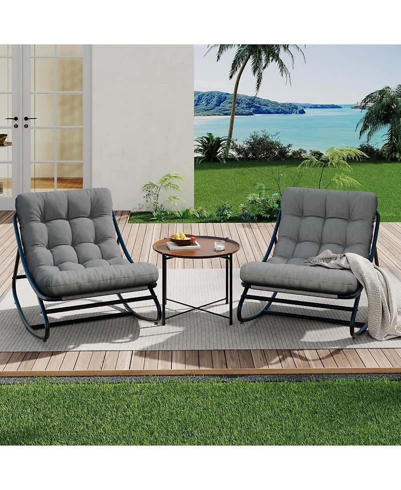 gaomon Outdoor Modern Gray Papasan Rocking Egg Chair with Thick Waterproof Cushion, Heavy Duty Metal Frame for Indoor & Patio Use