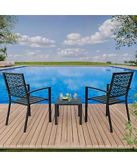 gaomon 3 Pcs Black Patio Bistro Set, Outdoor Stackable Steel Chairs & Square Coffee Table for Balcony, Porch, Garden, Lawn
