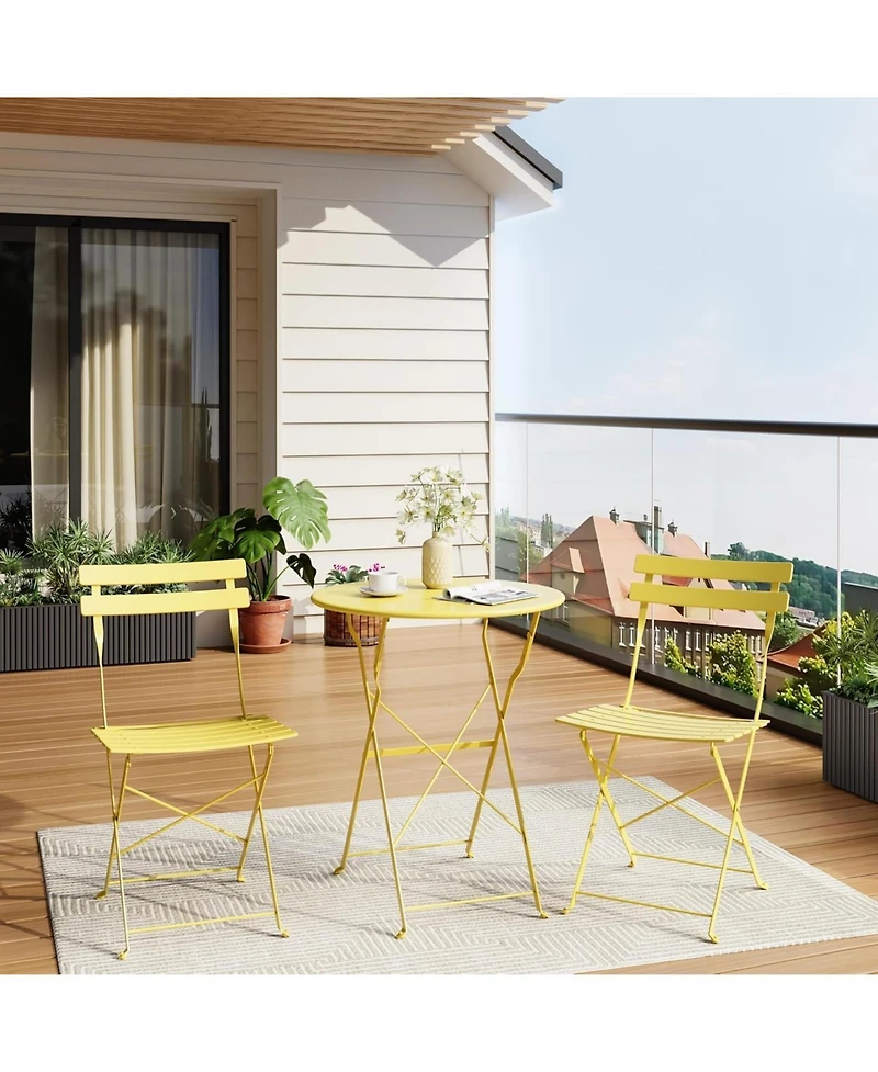 Gaomon 3-Piece Black Bistro Set, Folding Outdoor Furniture with Premium Steel Frame Table & 2 Folding Chairs, Balcony Use