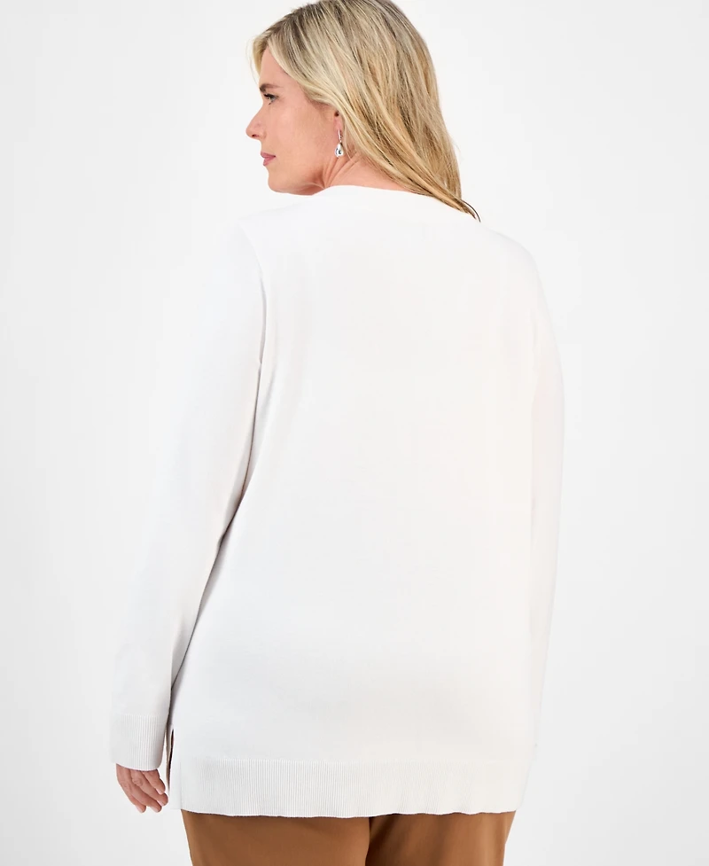 Jm Collection Plus Embellished V-Neck Sweater, Macy's Exclusive