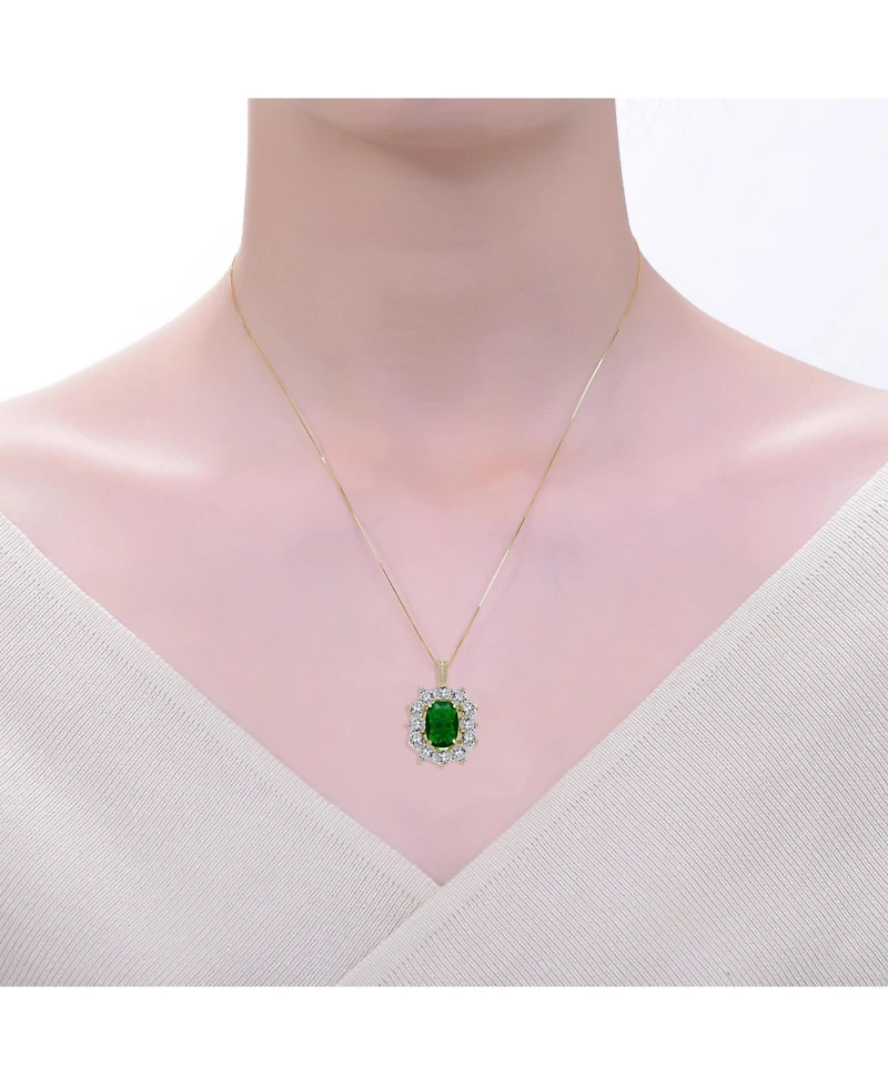 Sterling Silver 14k Gold Plated Green Cubic Zirconia Oval Halo Cluster Necklace